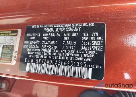 2015 Hyundai Santa Fe Sport 2.0L Turbo from USA, damaged, VIN 5XYZWDLA2FG251395